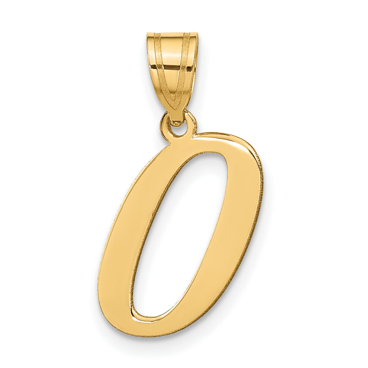 14k Yellow Gold Letter O Pendant, Polished Alphabet Charm with Open Cut-Out Design