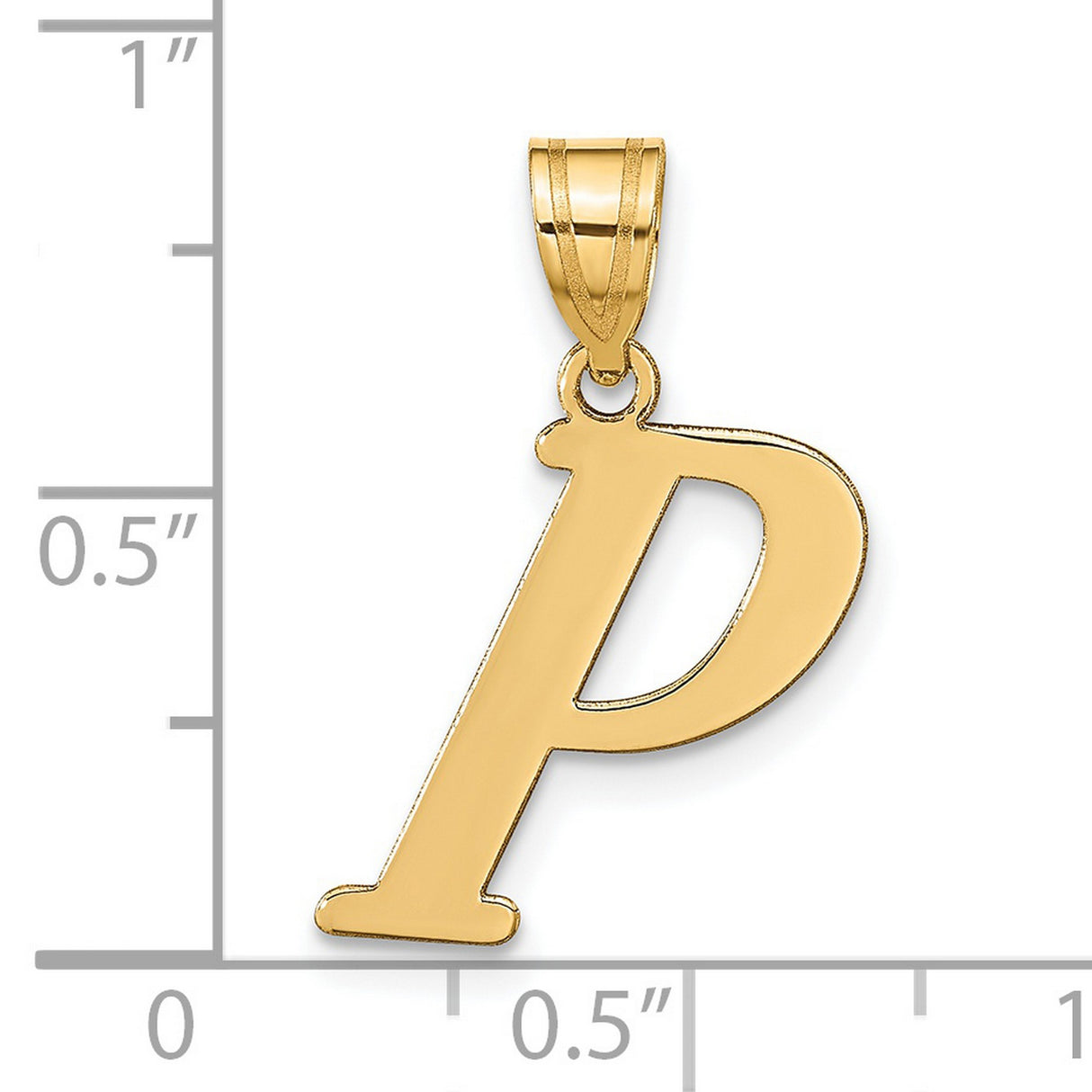 14k Yellow Gold Letter P Pendant, Polished Block Initial Charm, Unisex Monogram Jewelry