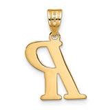 14k Yellow Gold Initial R Pendant, Polished Finish Serif Letter Charm for Women