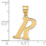 14k Yellow Gold Initial R Pendant, Polished Finish Serif Letter Charm for Women