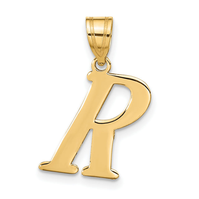 14k Yellow Gold Initial R Pendant, Polished Finish Serif Letter Charm for Women