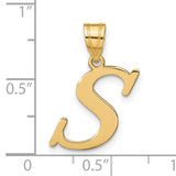 14k Yellow Gold S Pendant, Polished Script Letter Charm, Unisex Initial Jewelry