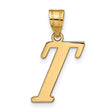 14k Yellow Gold Script Letter T Pendant, Polished Initial Charm for Women or Unisex