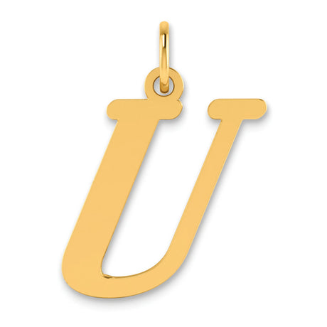 Polished Letter U Initial Charm Pendant in Real 14k Yellow Gold
