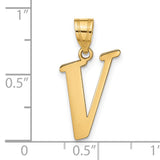 14k Yellow Gold Initial V Pendant, Polished Block Letter Charm for Women and Unisex