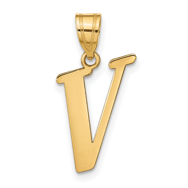 14k Yellow Gold Initial V Pendant, Polished Block Letter Charm for Women and Unisex