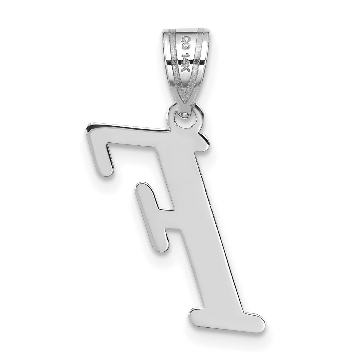 14k White Gold Script Letter F Pendant, Dainty Initial Charm for Women or Unisex Wear