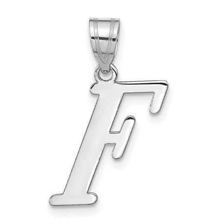 14k White Gold Script Letter F Pendant, Dainty Initial Charm for Women or Unisex Wear