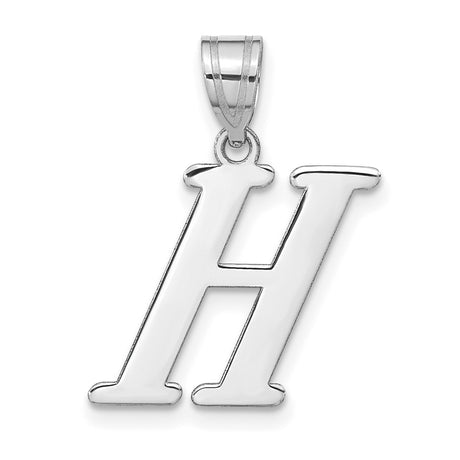 14k White Gold Pendant with Polished Block Letter H Charm, Uppercase Initial Jewelry