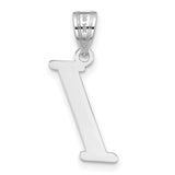 14k White Gold Letter I Pendant, Polished Block Serif Initial Charm for Women