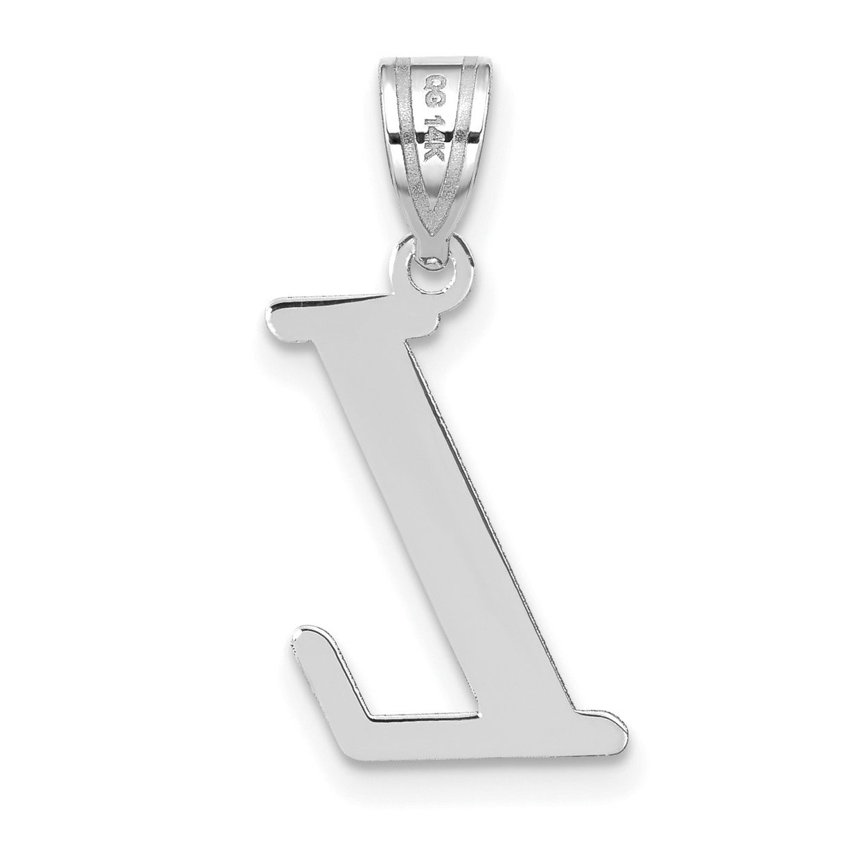 14k White Gold Initial L Pendant, Sleek Polished Letter Charm, Unisex Modern Monogram Style