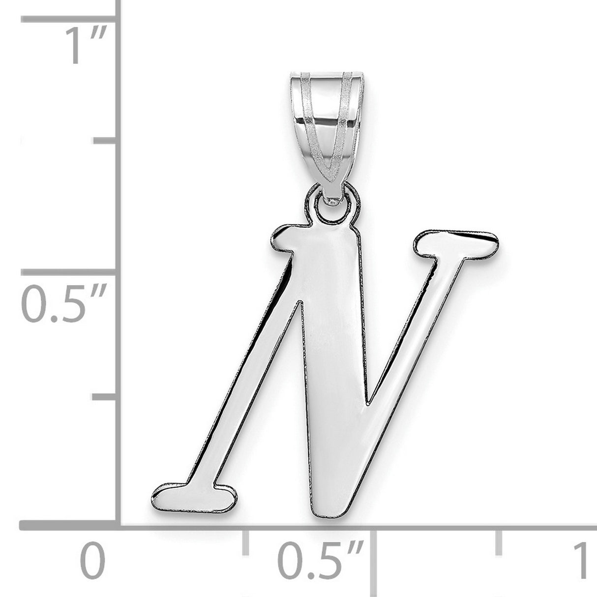 14k White Gold Initial Pendant, Polished Block Letter N Charm for Women