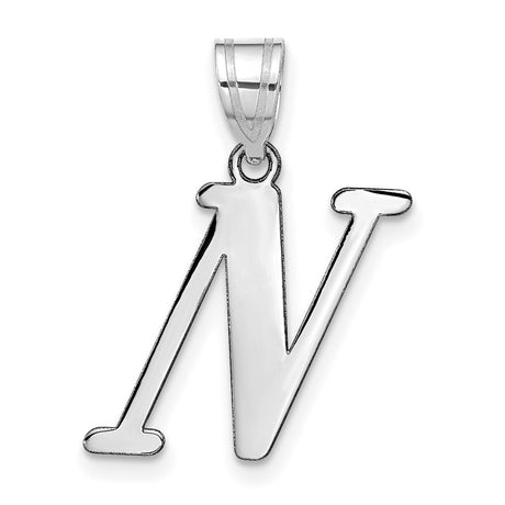 14k White Gold Initial Pendant, Polished Block Letter N Charm for Women