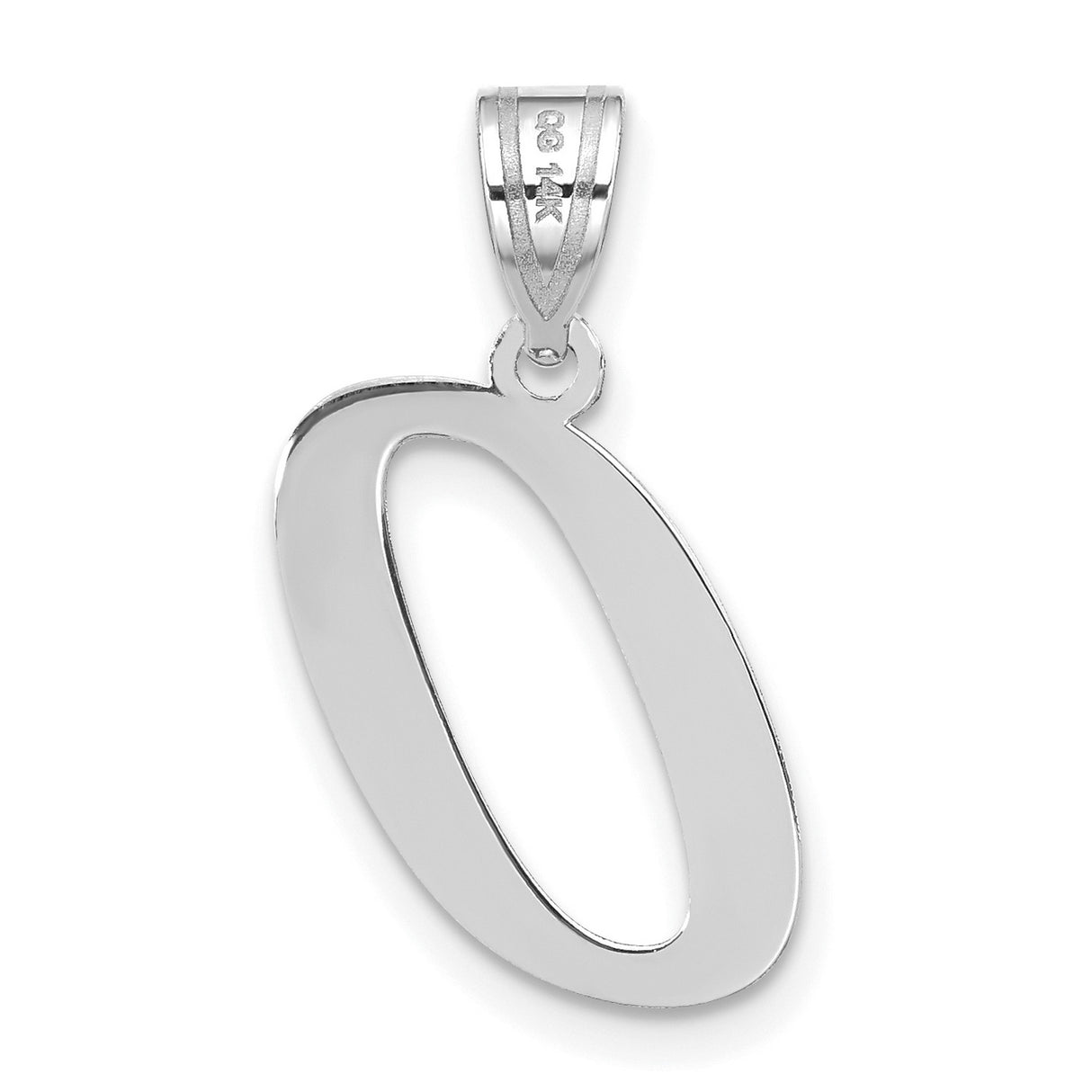14k White Gold Letter O Pendant with Cutout Design, Polished Initial Charm for Women