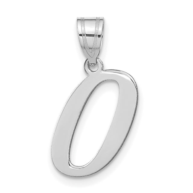 14k White Gold Letter O Pendant with Cutout Design, Polished Initial Charm for Women