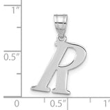 14k White Gold Letter R Pendant, Polished Script Initial Charm for Women or Unisex Wear