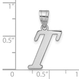14k White Gold Letter T Pendant Charm, Polished Serif Font Design, Unisex Initial Jewelry