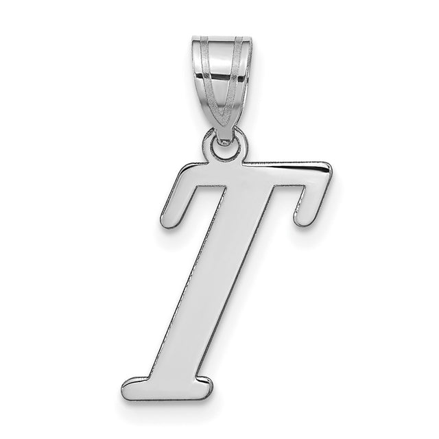 14k White Gold Letter T Pendant Charm, Polished Serif Font Design, Unisex Initial Jewelry