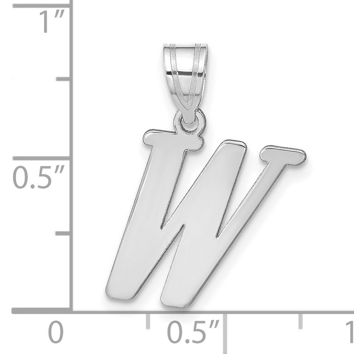14k White Gold Initial W Pendant, Polished Alphabet Charm, Minimalist Monogram Jewelry