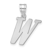 14k White Gold Initial W Pendant, Polished Alphabet Charm, Minimalist Monogram Jewelry