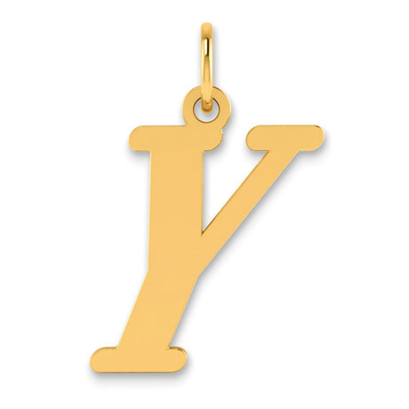 Polished Letter Y Initial Charm Pendant in Real 14k Yellow Gold