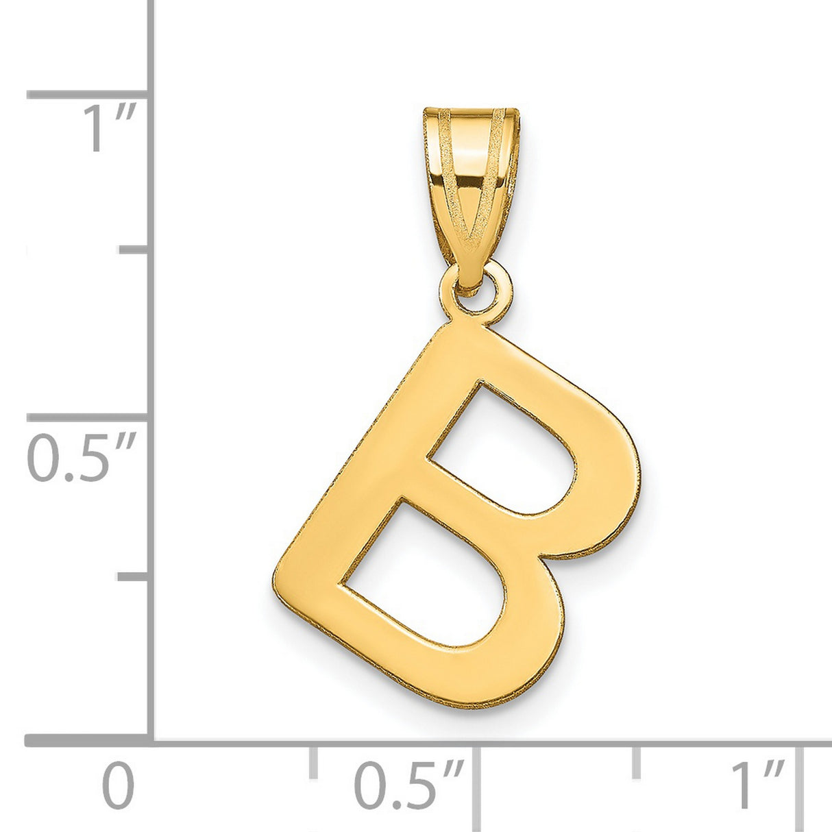 14k Yellow Gold Initial B Pendant Charm, Polished Block Letter Design for Women and Unisex