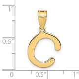 14k Yellow Gold Initial C Pendant, Script Letter Charm with Polished Finish
