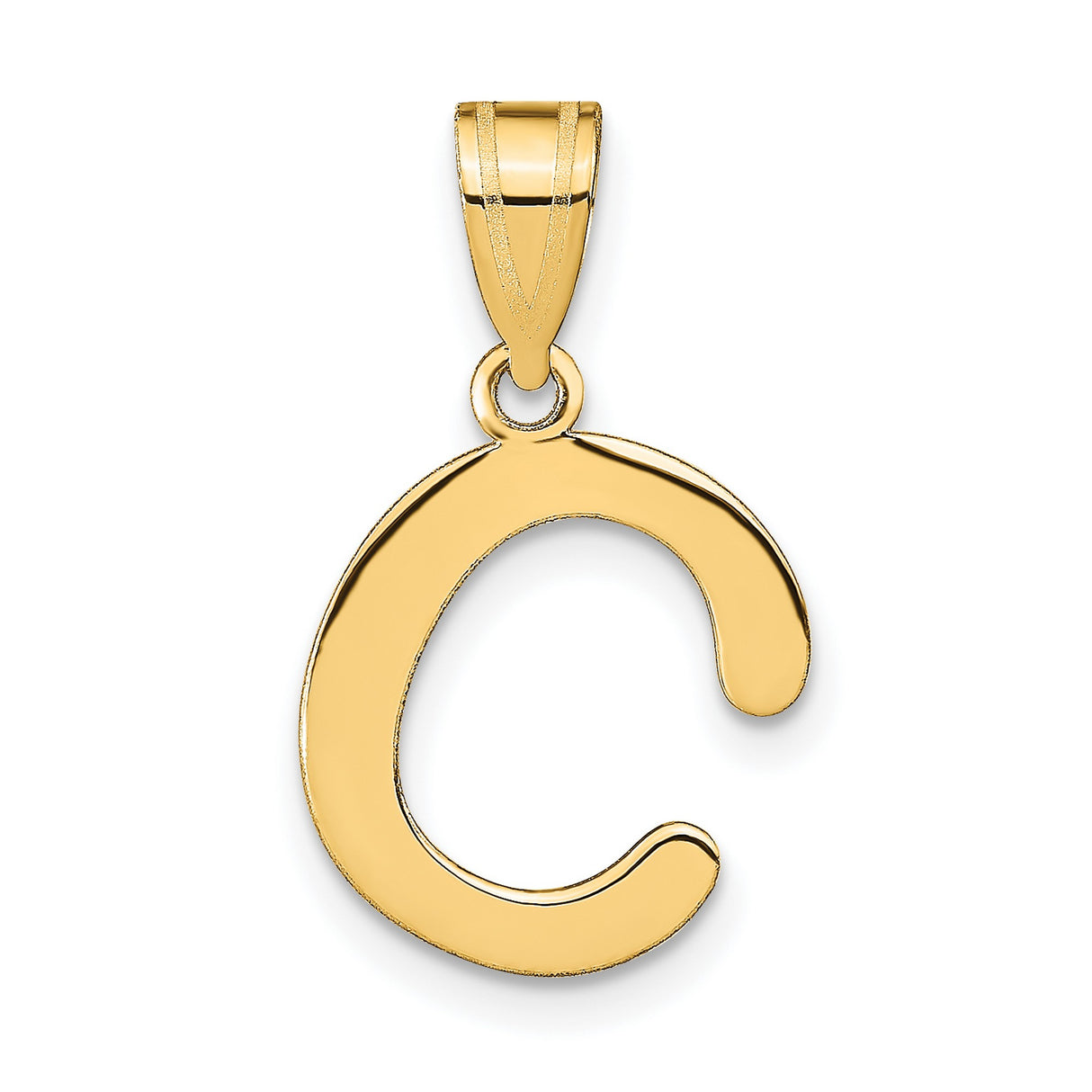14k Yellow Gold Initial C Pendant, Script Letter Charm with Polished Finish