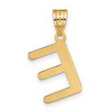 14k Yellow Gold Letter E Pendant, Polished Block Alphabet Charm for Women or Unisex Wear