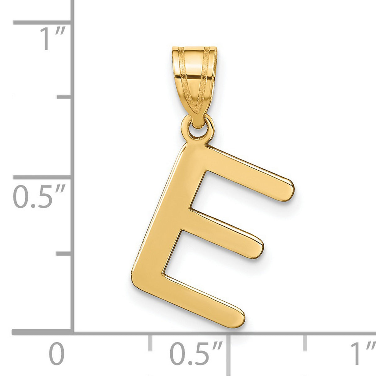 14k Yellow Gold Letter E Pendant, Polished Block Alphabet Charm for Women or Unisex Wear