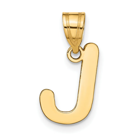 14k Yellow Gold Initial J Pendant Charm, Polished Letter Design for Women or Unisex Wear