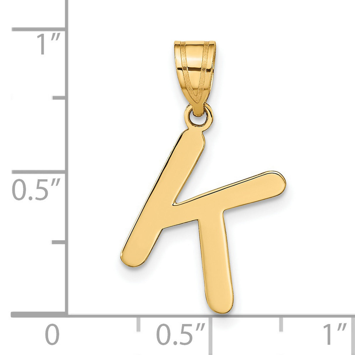 14k Yellow Gold Pendant, Script Letter K Initial Charm, Polished Uppercase Monogram for Women