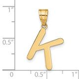 14k Yellow Gold Pendant, Script Letter K Initial Charm, Polished Uppercase Monogram for Women