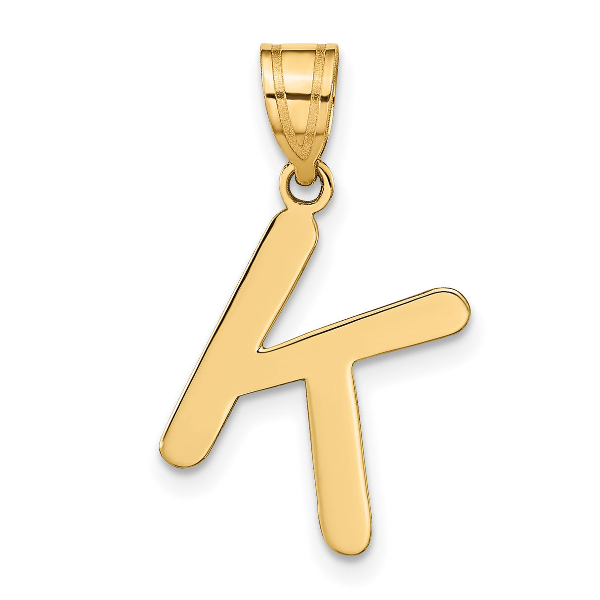 14k Yellow Gold Pendant, Script Letter K Initial Charm, Polished Uppercase Monogram for Women