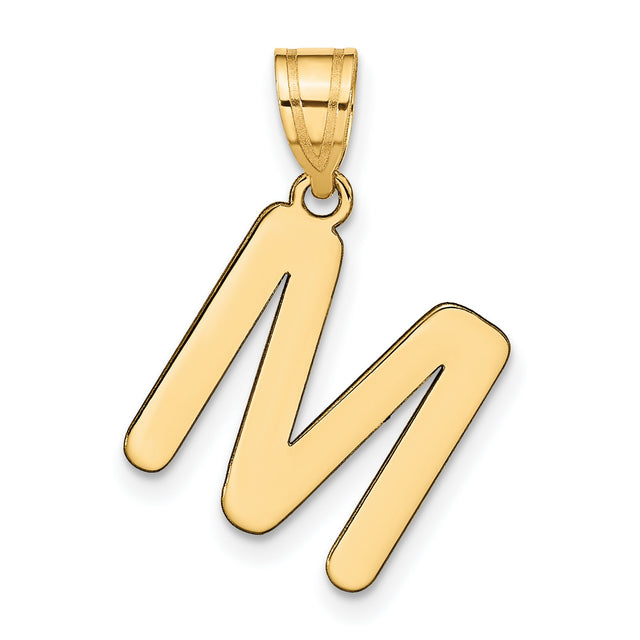14k Yellow Gold Initial M Pendant Charm, Polished Script Letter Jewelry for Women