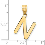 14k Yellow Gold Initial Pendant, Polished Script Letter N Charm for Unisex Wear