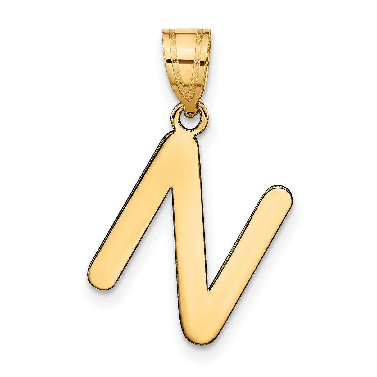 14k Yellow Gold Initial Pendant, Polished Script Letter N Charm for Unisex Wear