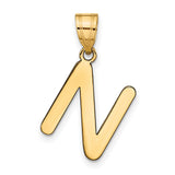 14k Yellow Gold Initial Pendant, Polished Script Letter N Charm for Unisex Wear