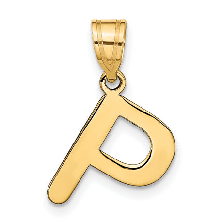 14k Yellow Gold Letter P Pendant Charm, Polished Initial Design for Women or Unisex Wear