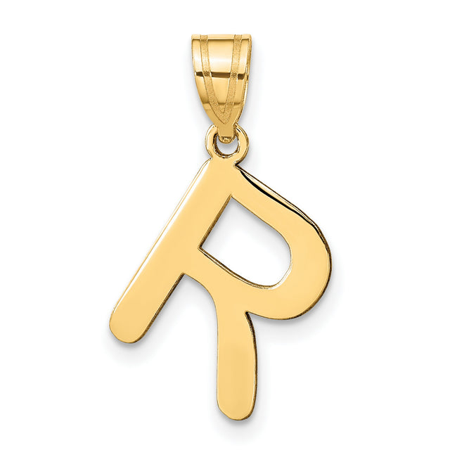 14k Yellow Gold Letter R Pendant, Bold Modern Initial Charm for Women or Unisex Wear