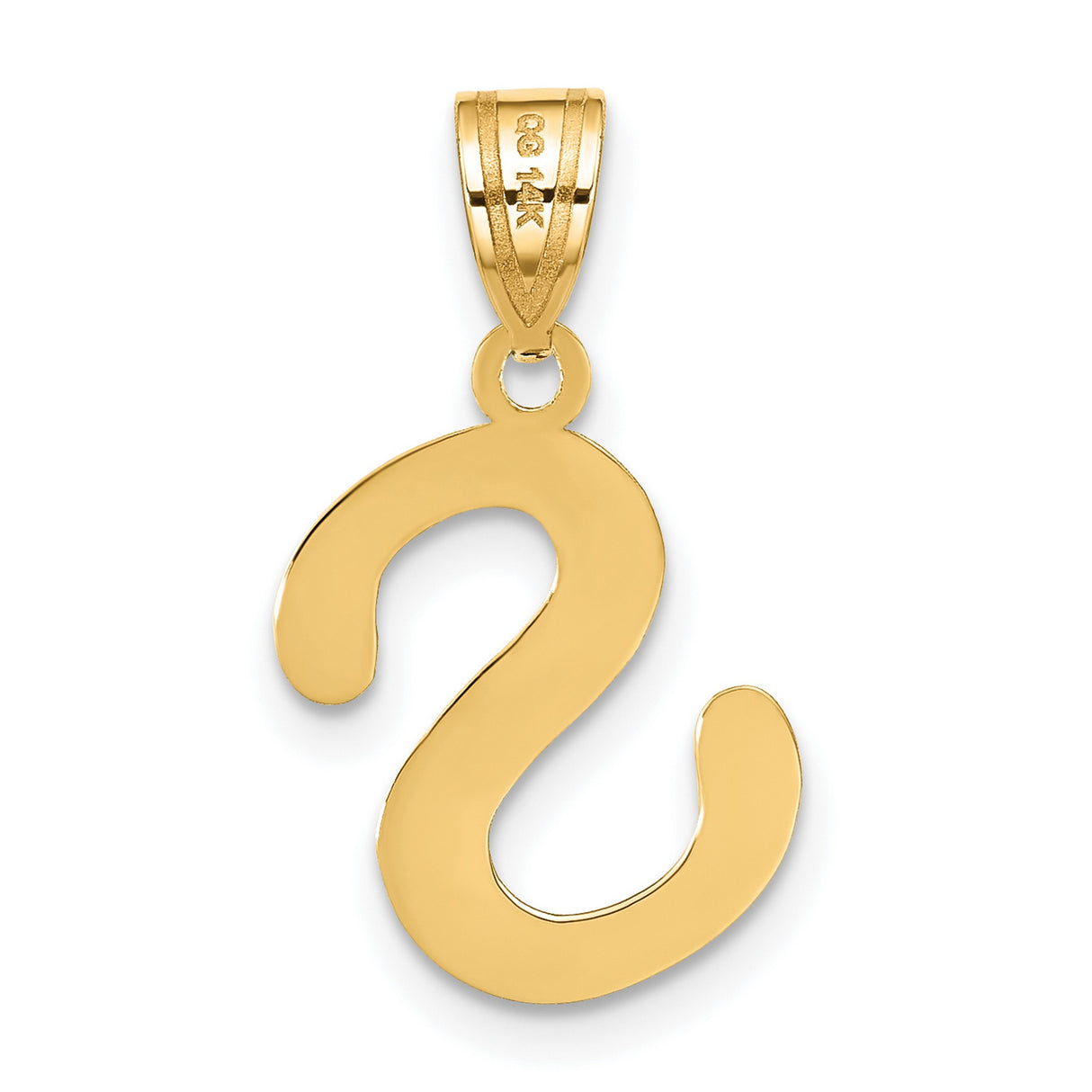14k Yellow Gold Letter S Pendant, Script Initial Charm, Polished Monogram Jewelry for Women or Unisex