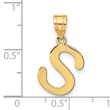 14k Yellow Gold Letter S Pendant, Script Initial Charm, Polished Monogram Jewelry for Women or Unisex