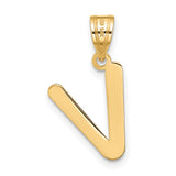 14k Yellow Gold Initial Pendant, Letter V Charm in Polished Block Design
