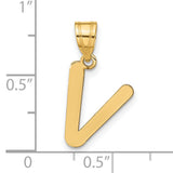 14k Yellow Gold Initial Pendant, Letter V Charm in Polished Block Design