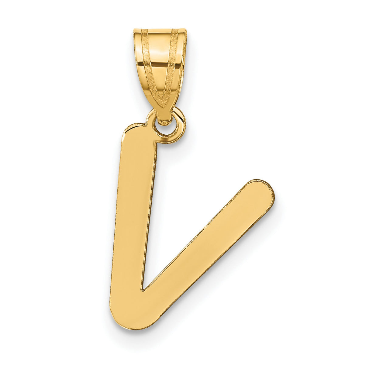14k Yellow Gold Initial Pendant, Letter V Charm in Polished Block Design