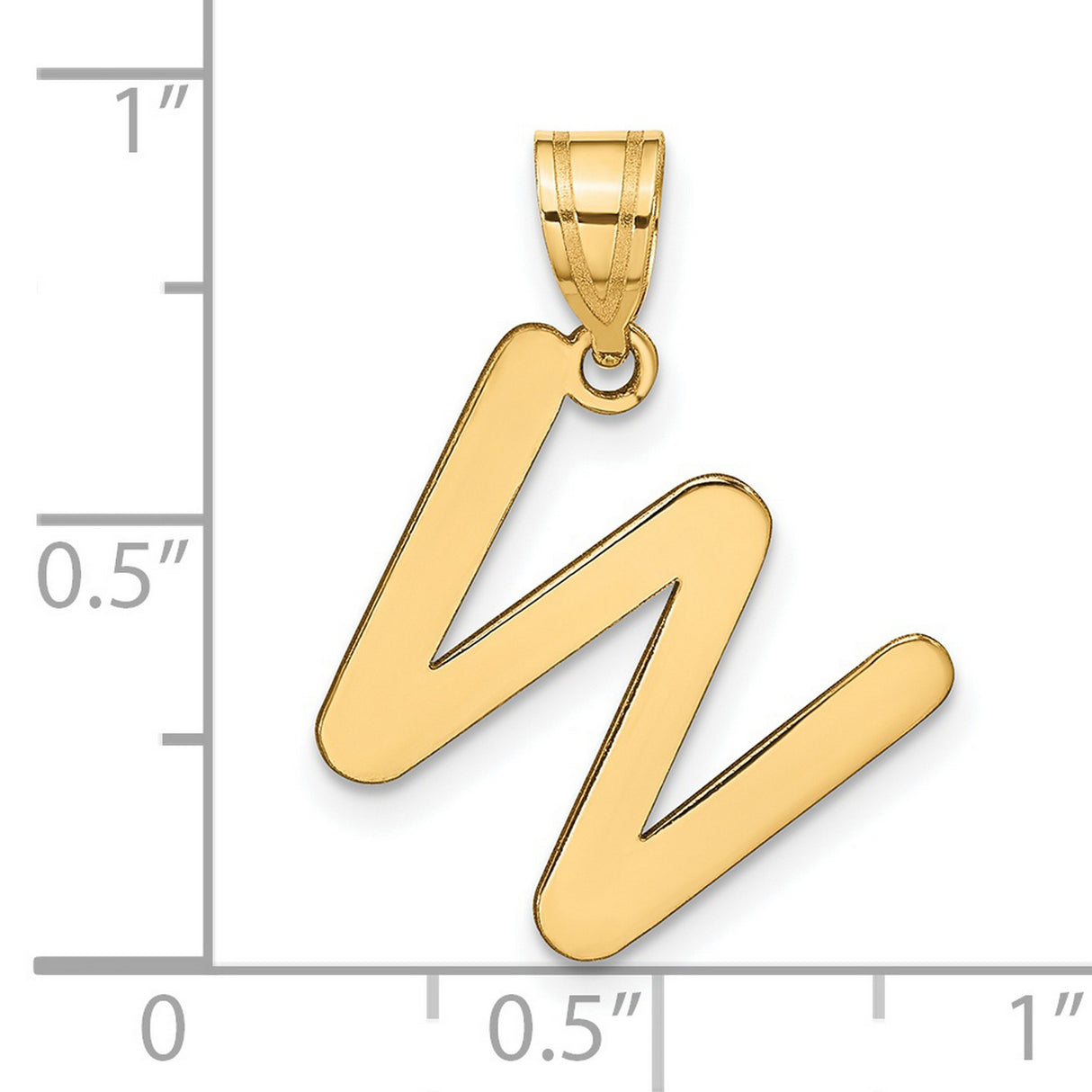 14k Yellow Gold Script W Initial Pendant, Polished Letter Charm for Women or Unisex Wear