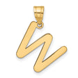 14k Yellow Gold Script W Initial Pendant, Polished Letter Charm for Women or Unisex Wear
