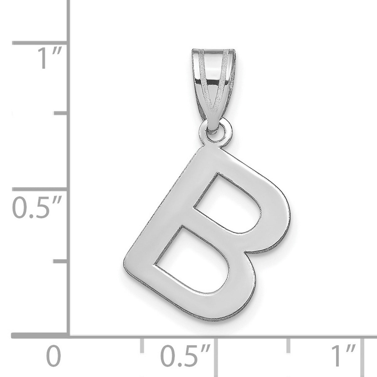 14k White Gold Letter B Pendant Charm, Polished Alphabet Jewelry, Unisex Monogram Style