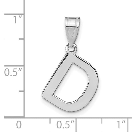 14k White Gold Initial D Pendant with Open Block Letter Design for Women or Unisex Wear