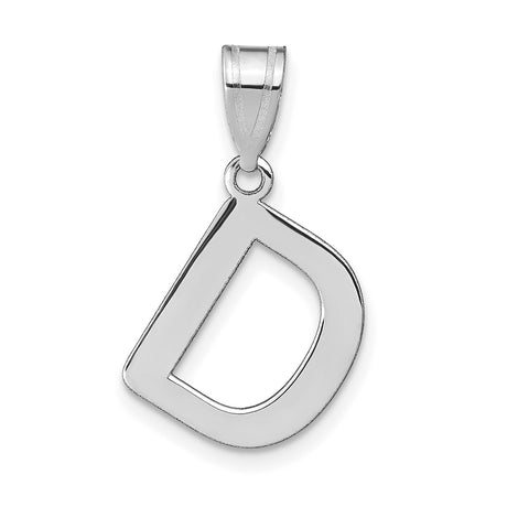 14k White Gold Initial D Pendant with Open Block Letter Design for Women or Unisex Wear